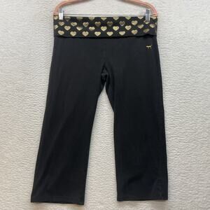 Victorias Secret PINK Pants Womens Large Black Gold Heart Foldover Bling Y2K Vtg